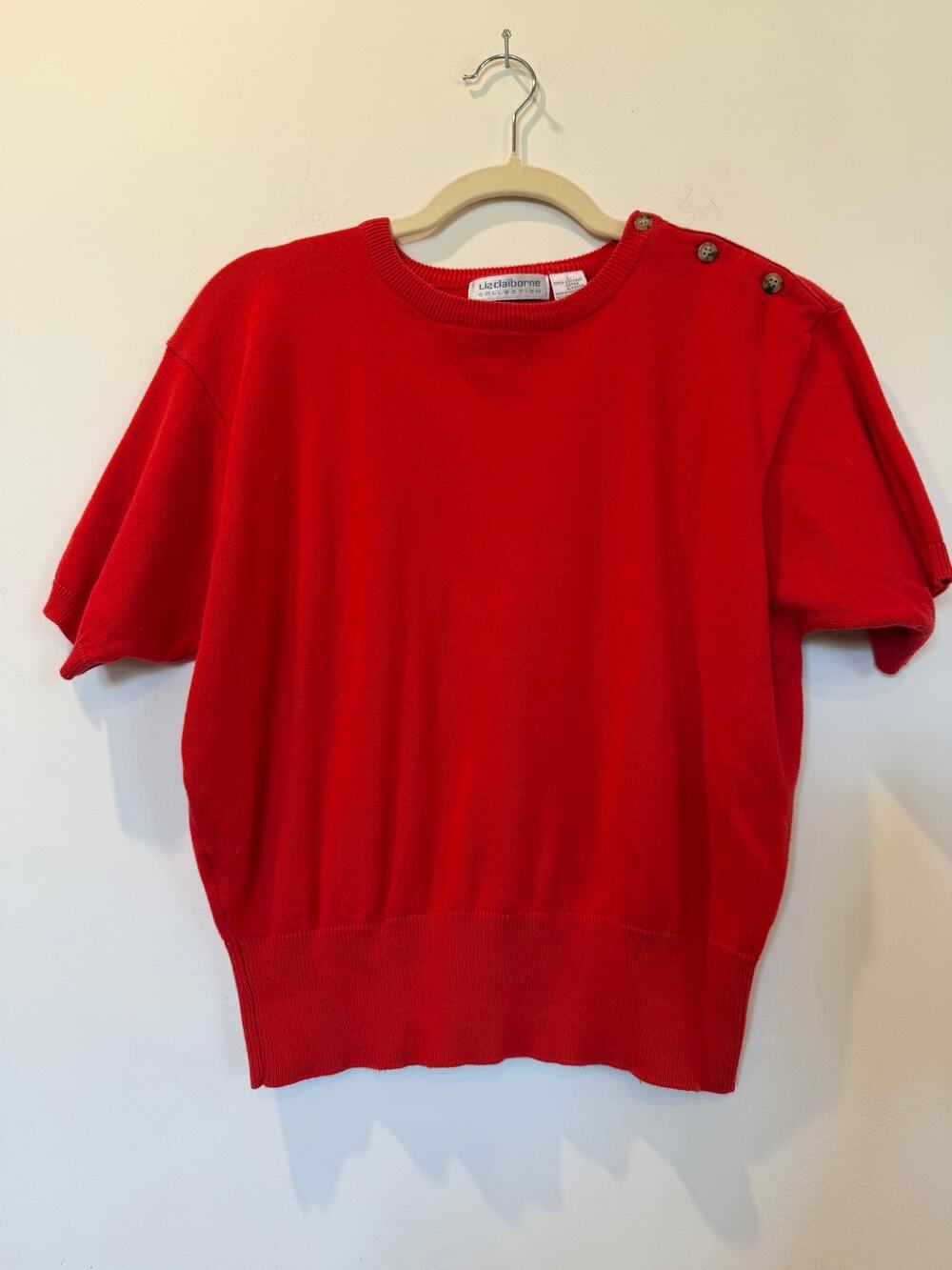 Vtg Y2K 100% cotton Liz Claiborne short sleeve sweater red L cottage core